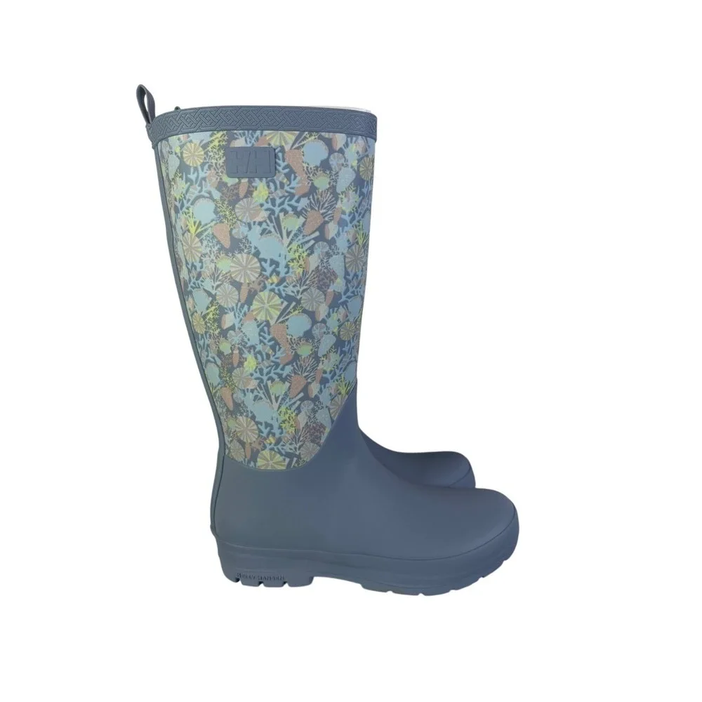 RARE - NWT Helly Hansen Madeline Rain Boots Blue Floral Print Waterproof Size 6W
